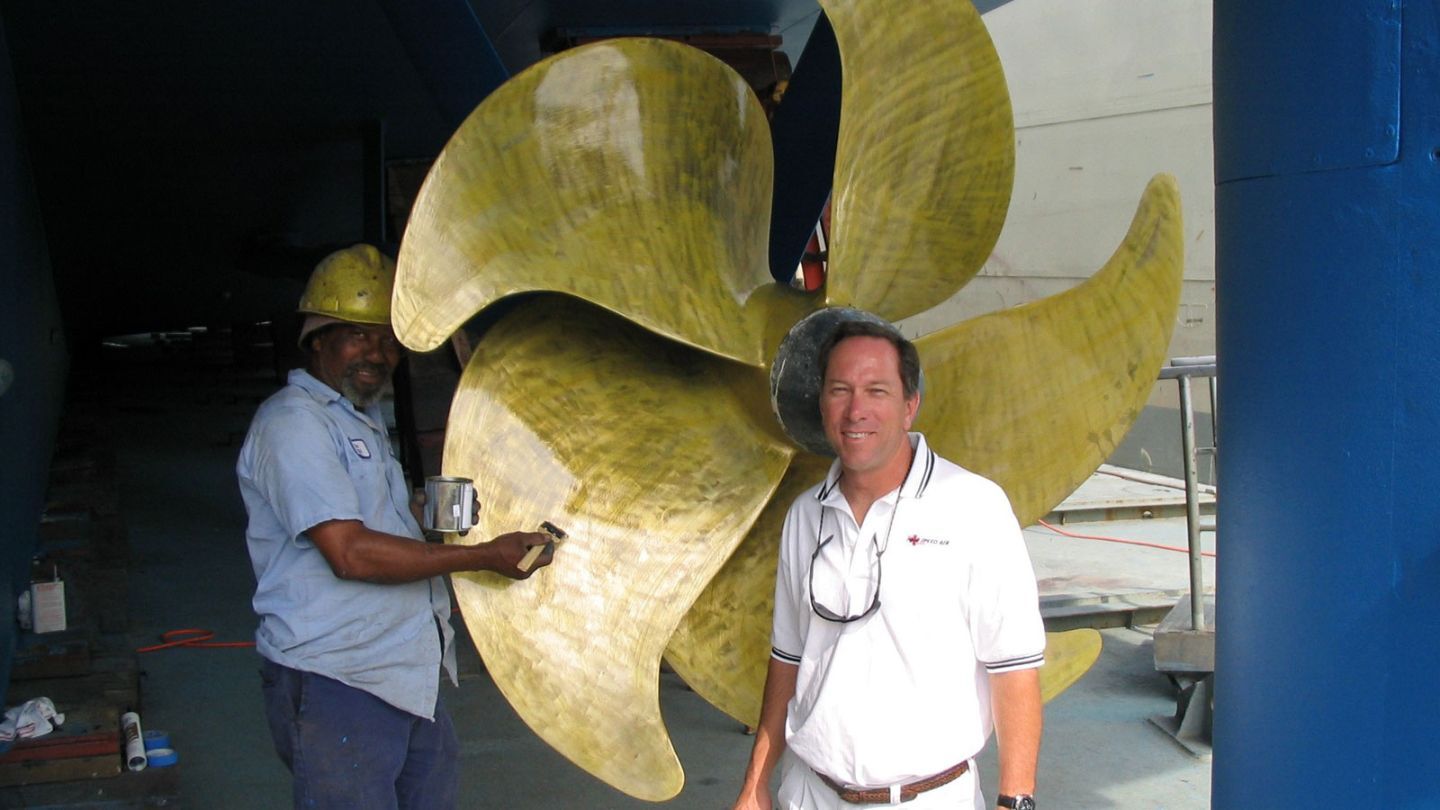 Captain Dave Andrews with propeller coated in Propspeed 1