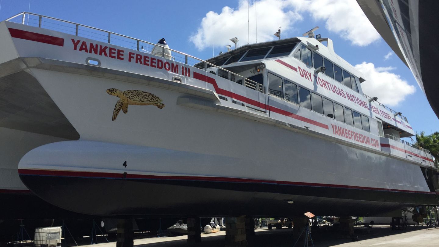 Florida ferry Yankee Freedom III on the hard for maintenance