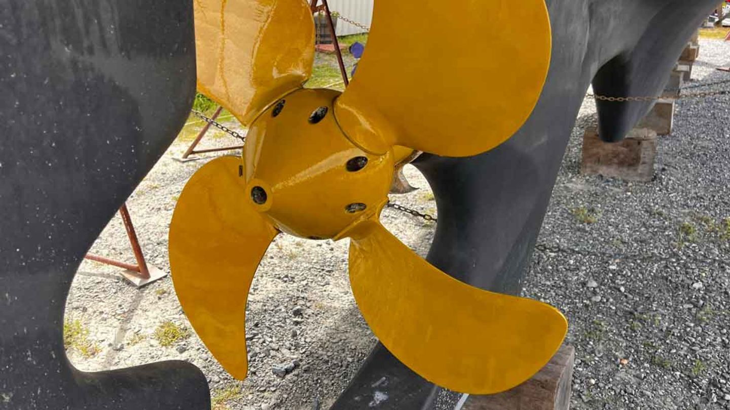 Propspeed Coated Propeller on Nordhavn 47 Out of water