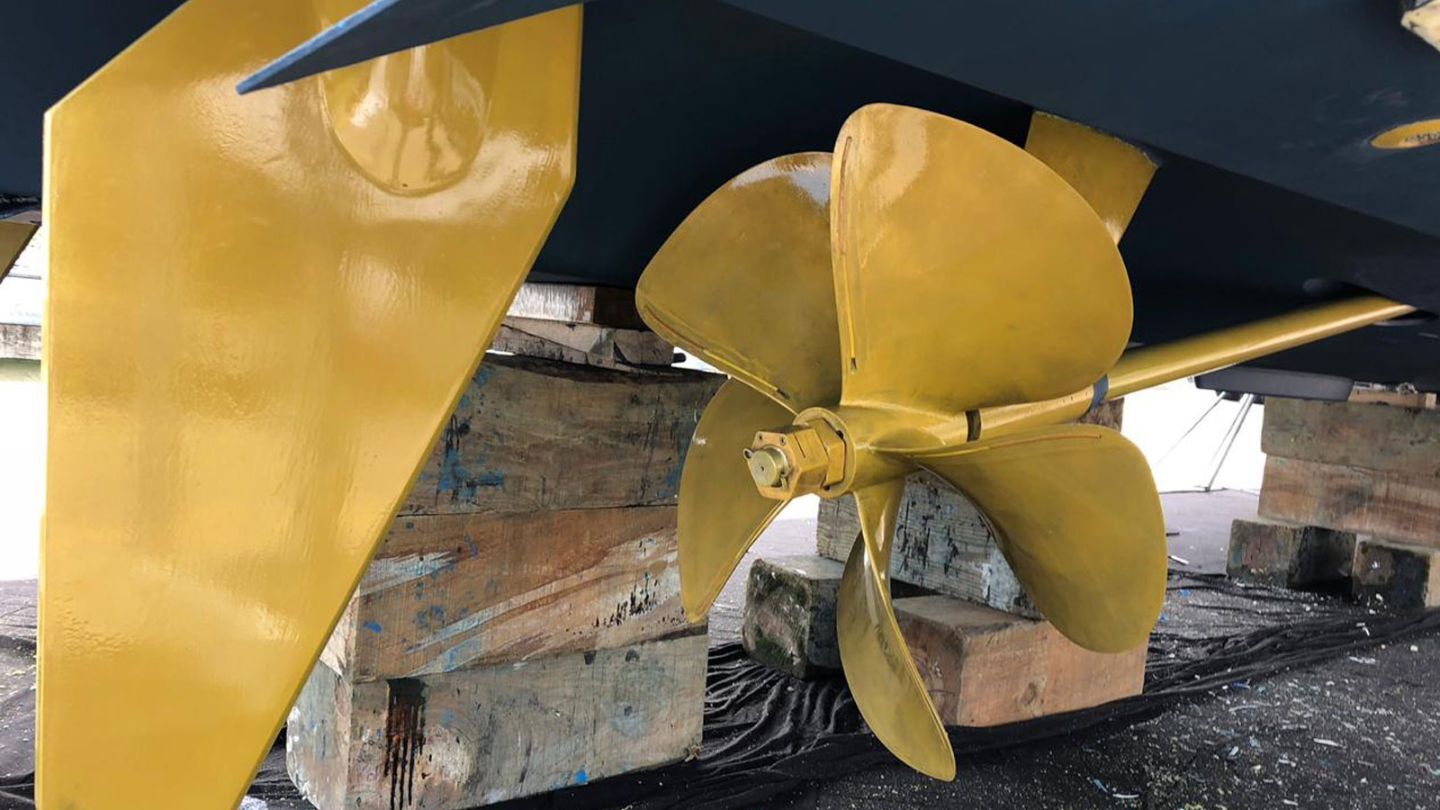 Propspeed applied to a rudder propeller strut and shaft