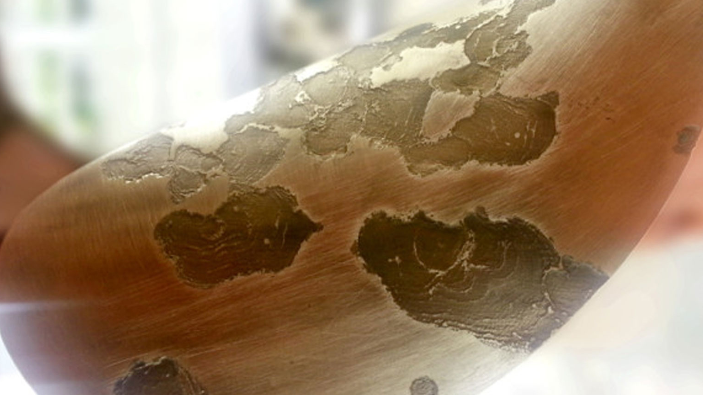 Electrolytic corrosion of a propeller.